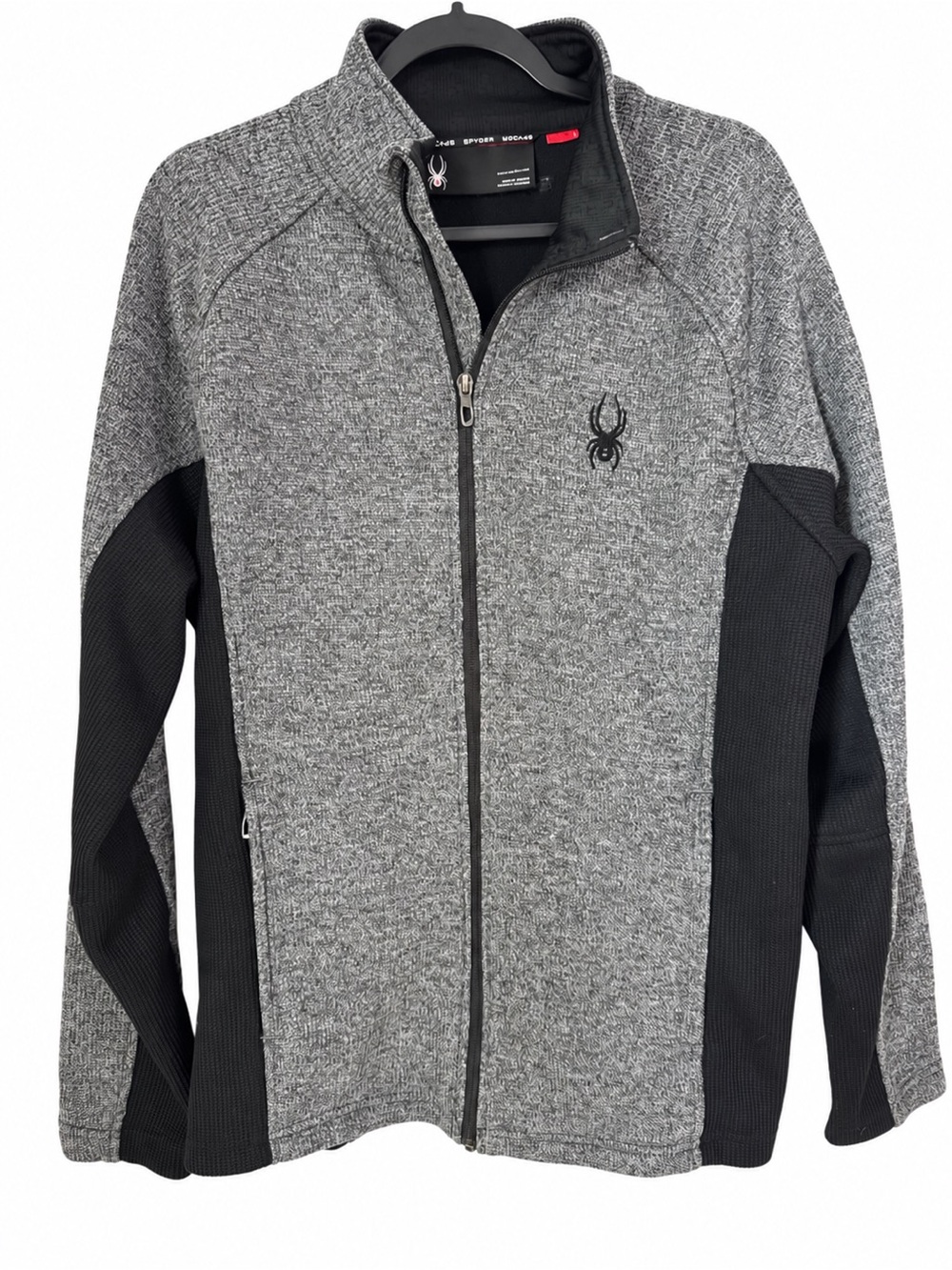 Spyder Womens Full Zip Sweater Fleece Jacket Gray Black Ski Outdoor Hike Snow L
